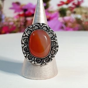 Orange Agate Gemstone Sterling Silver Plated Ring Size 8